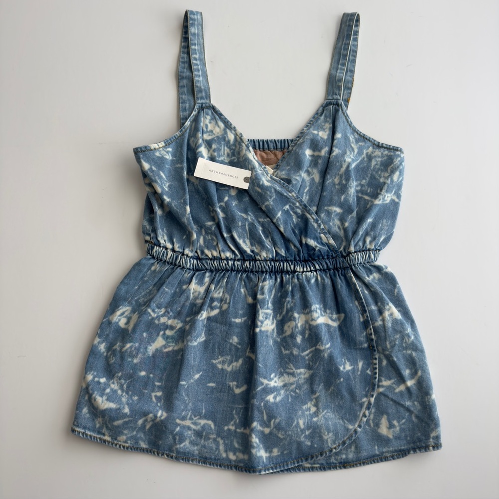 Anthropologie Porridge Small Boho Festival Summer Sky Blue Denim Top Shirt- NWT